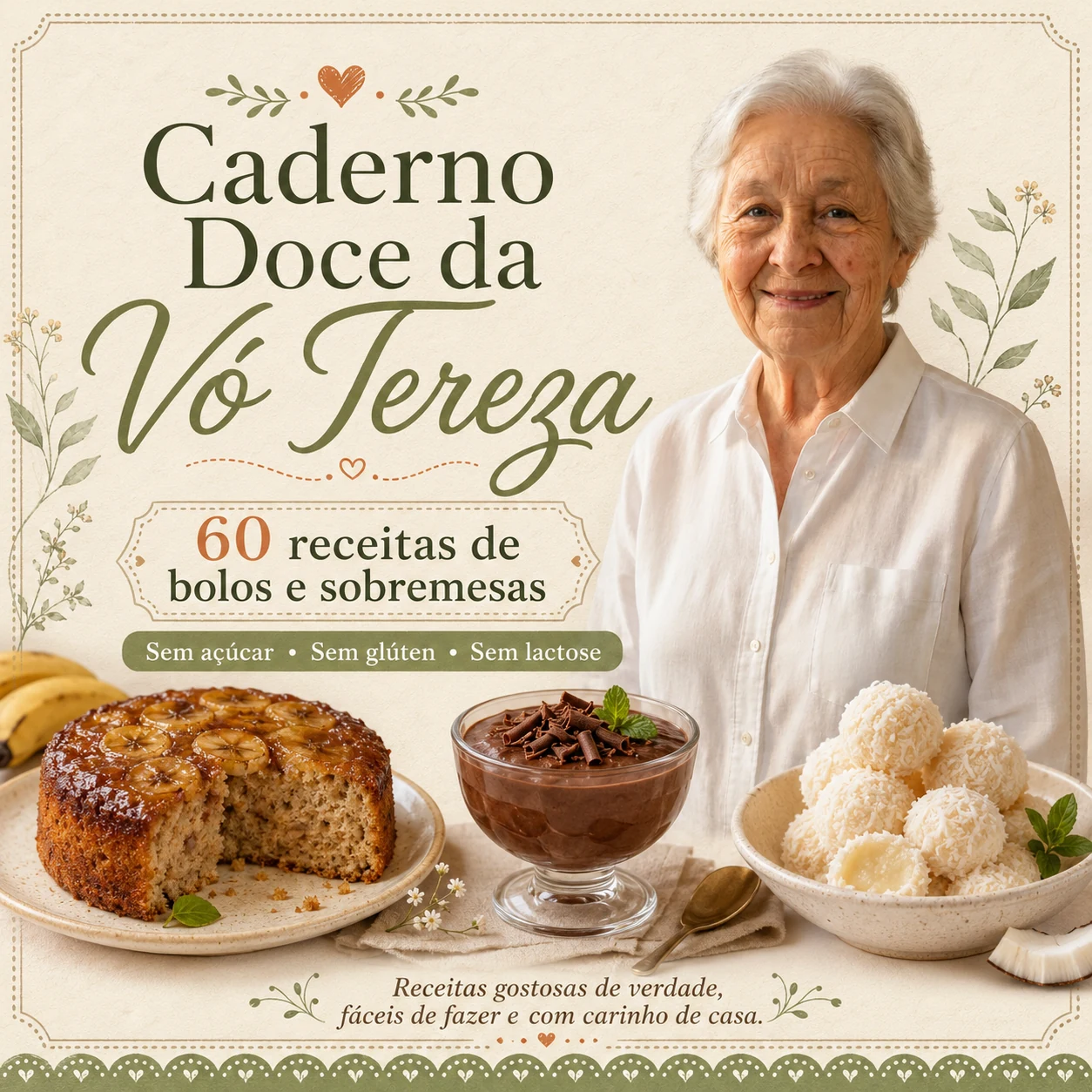 Caderno Doce da Vó Tereza com 60 receitas sem açúcar, sem glúten e sem lactose